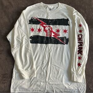 WWE CM Punk White Long Sleeve Shirt - Large